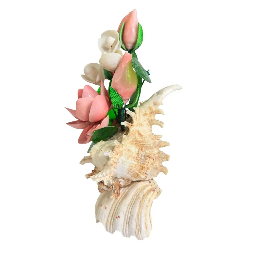 Vintage Sea Shell Pink Green‎ Flowers Handmade Bouquet Seashell Sand Beach